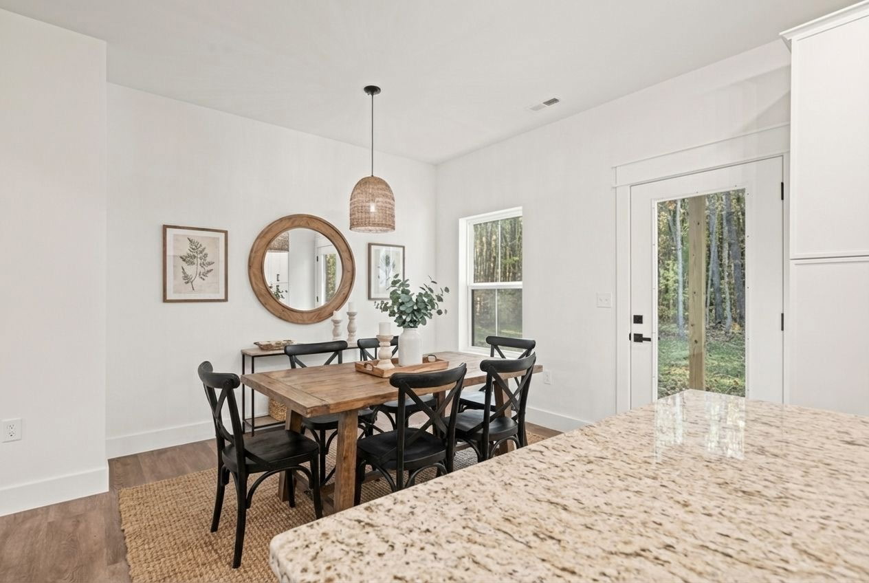 Dining area open to the kitchen island